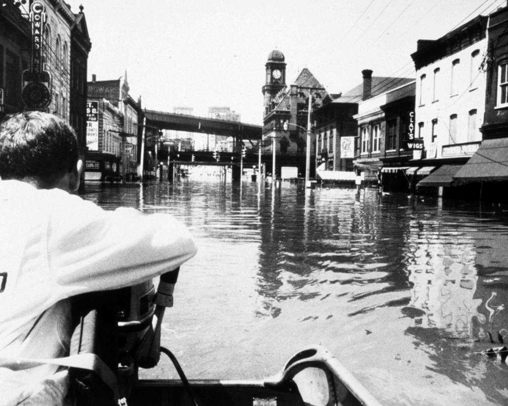 The remnants of Hurricane Camille (1969), which made landfall on the Gulf Coast as a Category 5 storm and still packed a powerful punch by the time it reached Richmond, Va., where this photo was taken.