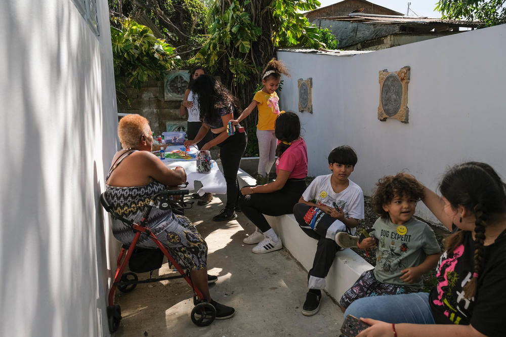 The painting station for children during Saturday's 