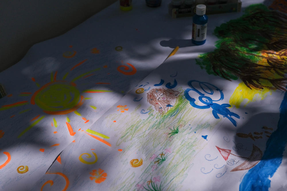 The painting station for children during Saturday's 