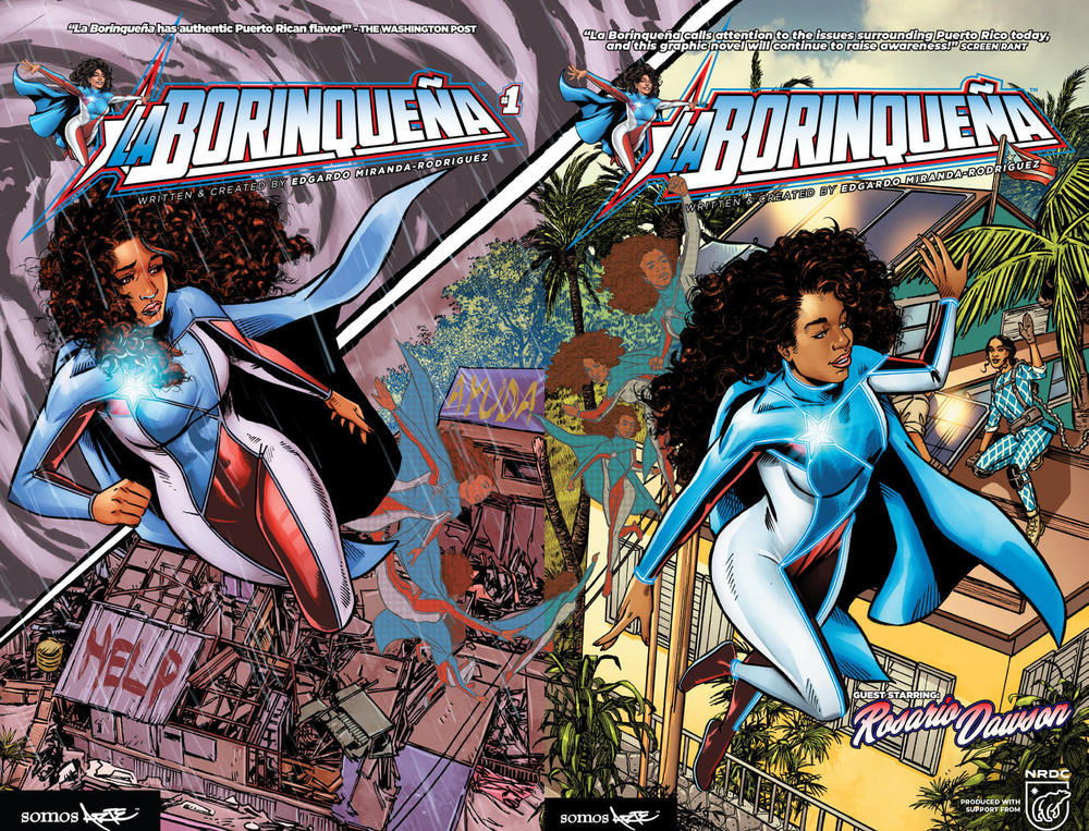 <em>La Borinqueña</em> is a Puerto Rican superhero created by Edgardo Miranda-Rodriguez. Illustrated by Alitha Martinez, with colors by Andrew Crossley.