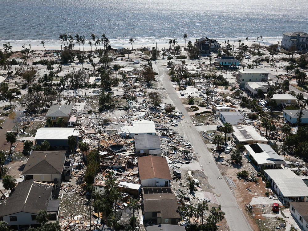 Some of the damage caused by Hurricane Ian when it passed through Fort Myers Beach, Fla. The hurricane brought high winds, storm surge and rain to the area.