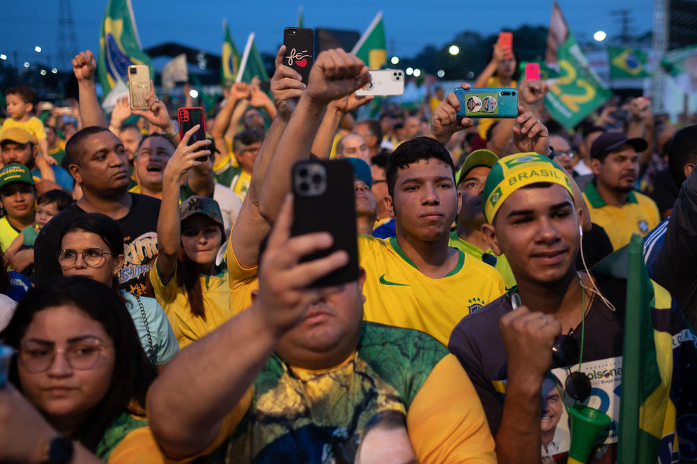 Supporters of Brazilian President Jair Bolsonaro attend a campaign rally for his reelection in Manaus on Sept. 22.