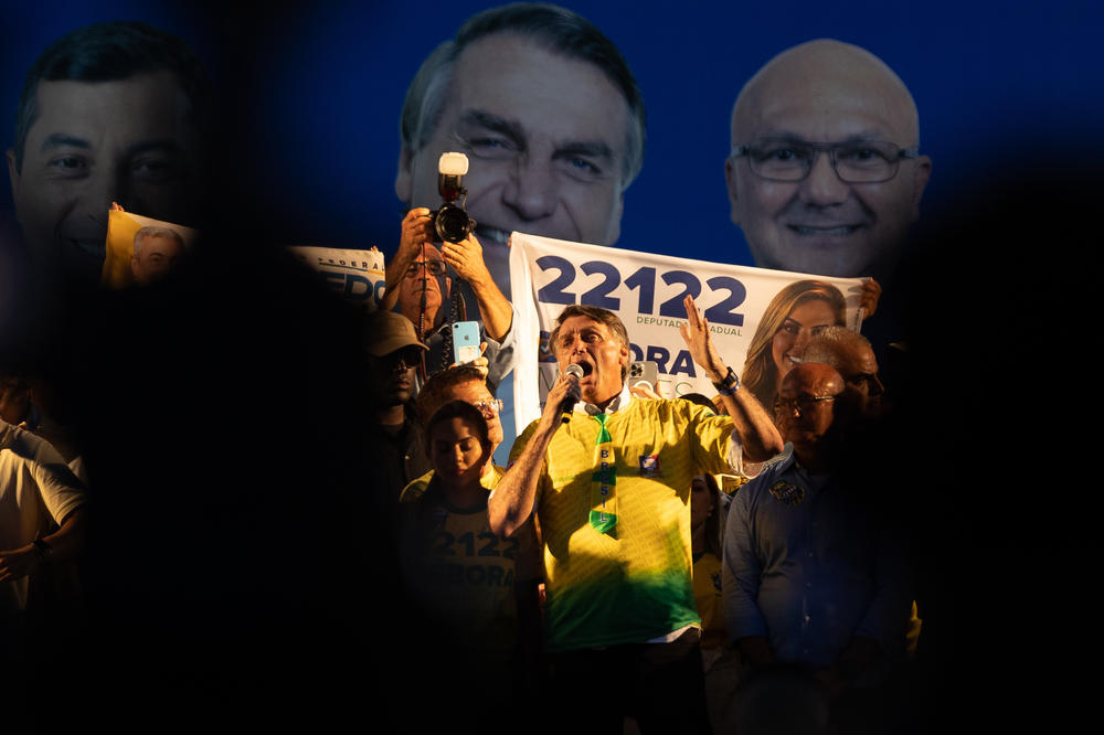 Brazil's President Jair Bolsonaro at a campaign rally in Manaus, capital city of Amazonas state, on Sept. 22. Bolsonaro, a former army captain who has ironically referred to himself as 