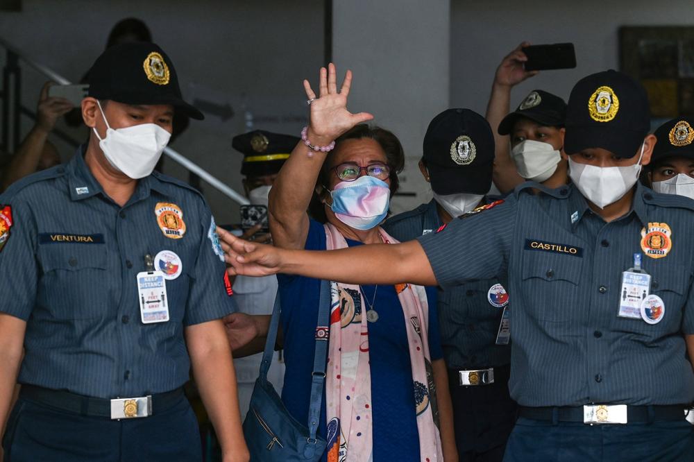 Former Philippine senator and human rights campaigner Leila de Lima leaves after attending her hearing at the Muntinlupa Trial Court in Metro Manila on Sept. 30.