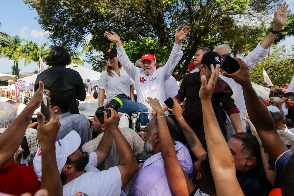 Brazil's presidential candidate for the leftist Workers Party and former President (2003-2010) Luiz Inacio Lula da Silva greets supporters during a political rally in Salvador, Brazil, on Friday.