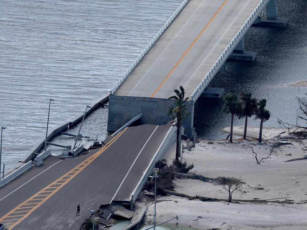 The Sanibel Causeway bridge collapsed in places as Hurricane Ian passed through southwest Florida.
