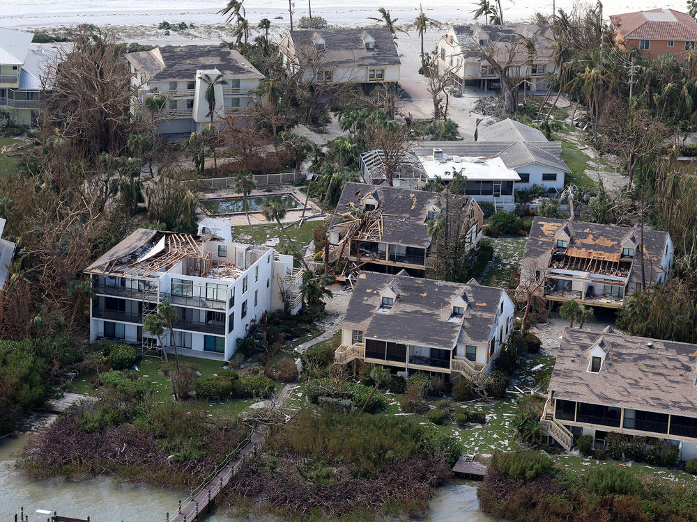 Homes in Sanibel, Fla., were damaged by the hurricane. The island is home to about 6,500 people year-round.