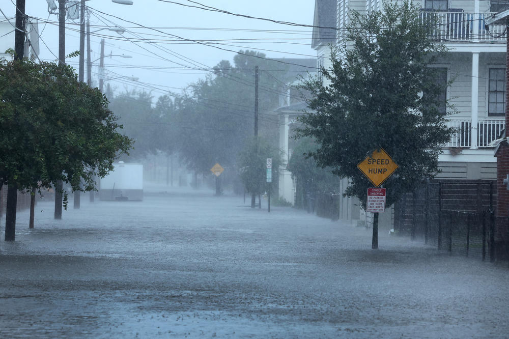 Rain from Hurricane Ian floods a street in Charleston, South Carolina on Sept. 30.