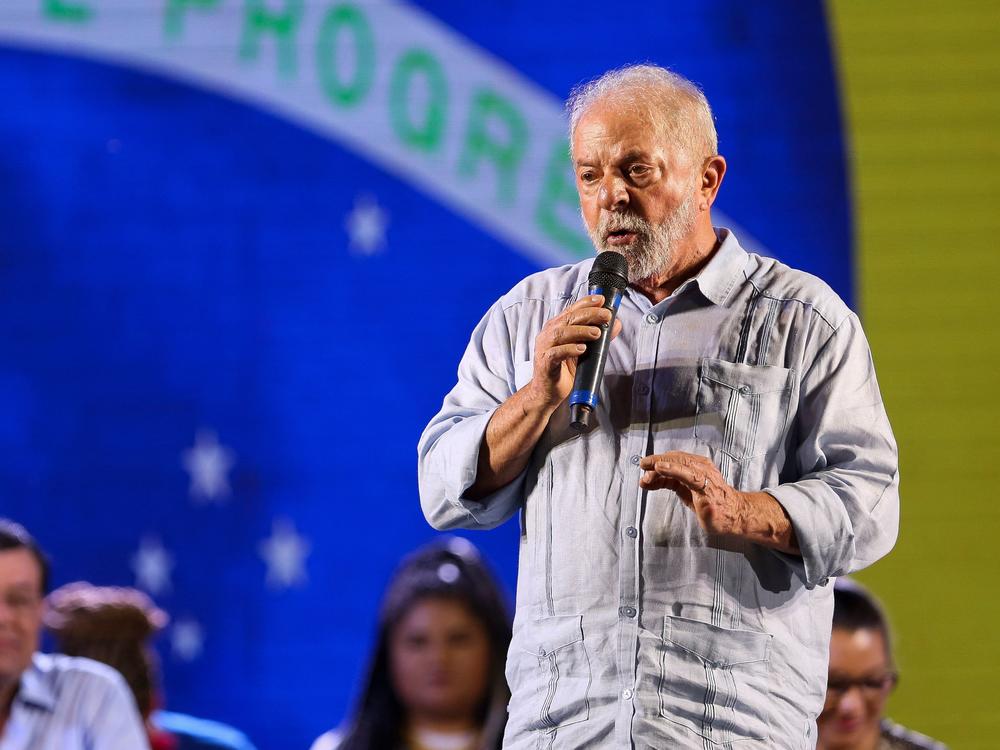 Luiz Inácio Lula da Silva speaks during an election rally in Manaus, Brazil, on Aug. 31.