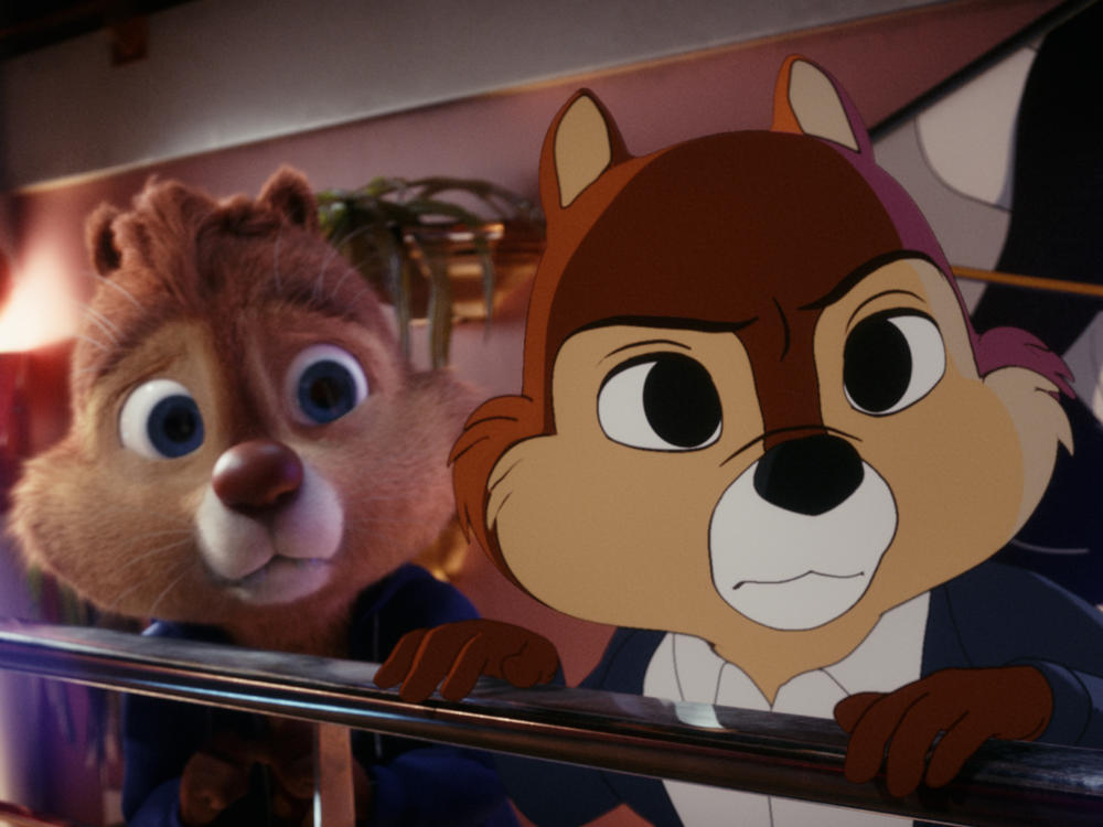 Dale (voiced by Andy Samberg) and Chip (voiced by John Mulaney) in<em> Chip 'N Dale: Rescue Rangers</em> on Disney+.