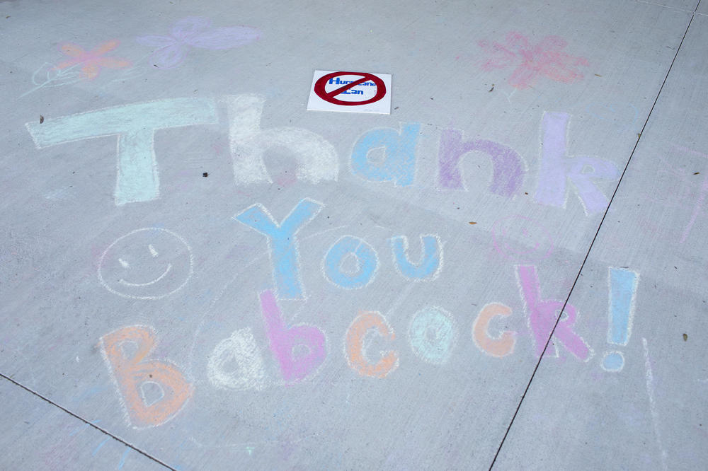 Messages written by kids outside the field house and Babcock Ranch community center, which doubles as a hurricane shelter.