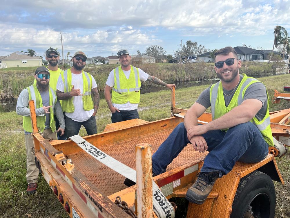 James Cordella and a line crew from New York state, awaiting the day's assignment in hurricane-stricken Cape Coral.