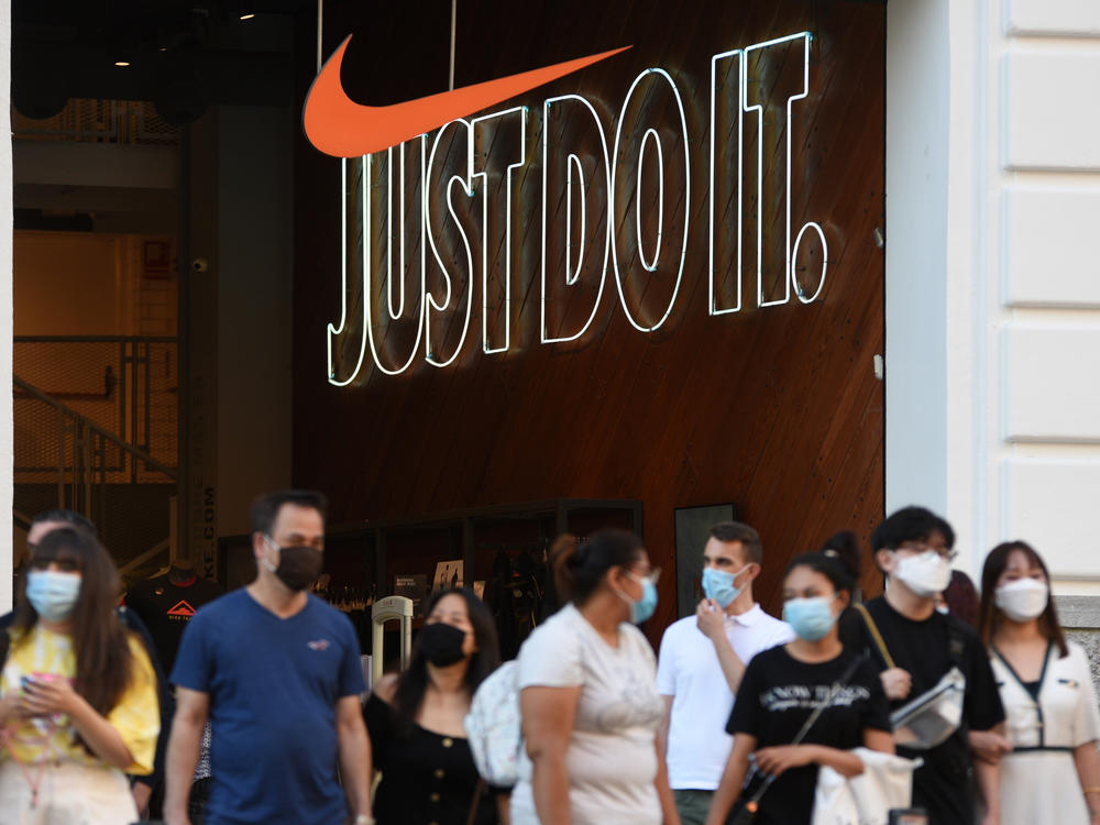 The Just Do It logo seen at a store on Gran Via street in Madrid.
