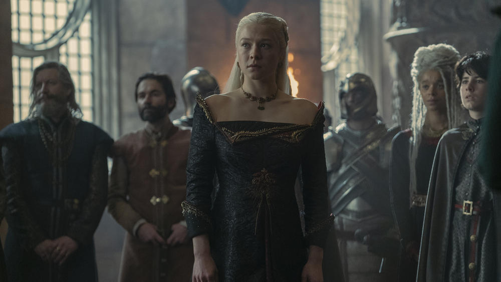 Rhaenyra (Emma D'arcy) maintains that any accusations against her are illegitimate. Which: Irony!