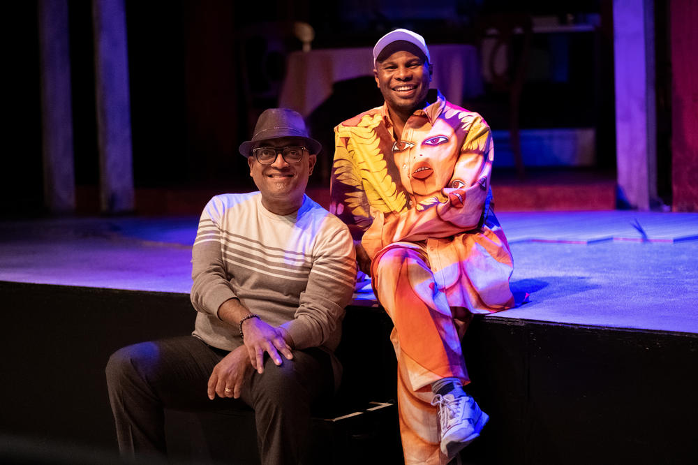 Playwright Terry Guest poses with Carlos Jones who directed a production of <em>The Magnolia Ballet</em> at Alleyway Theater in Buffalo, N.Y., on Sept. 28, 2022.