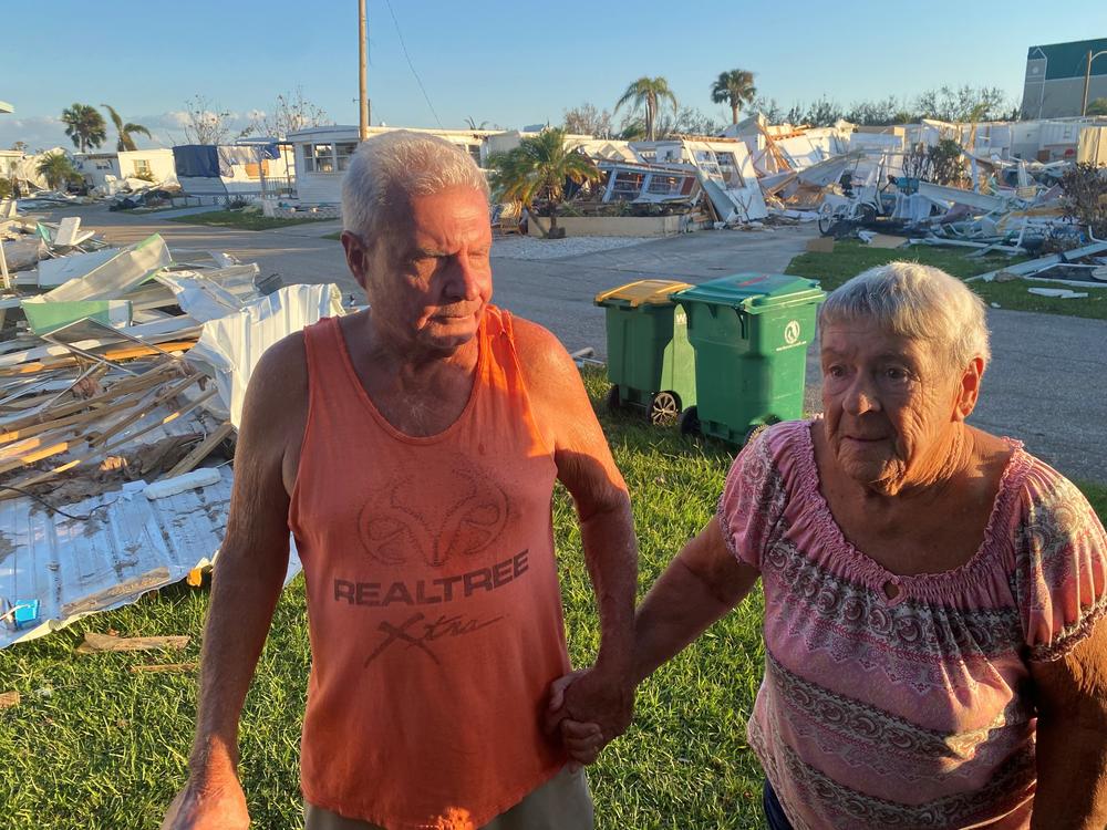John Borren and his wife live in Gasparilla Mobile Estates in Placida, Fla. Most of the older mobile homes, built to lower wind standards, were pulverized by Hurricane Ian.