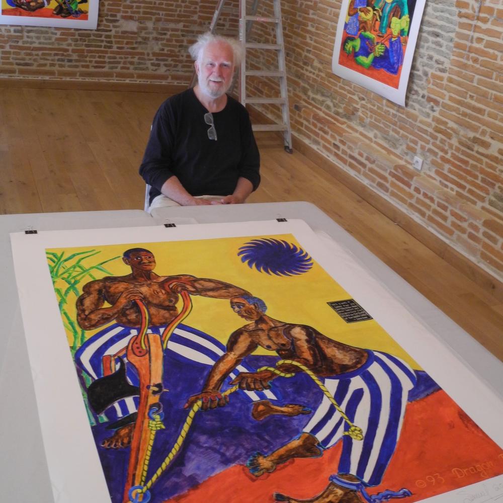 Sam preparing the digital images for the exhibition titled: 