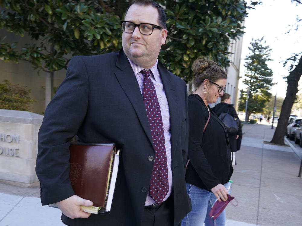 Former Los Angeles Angels employee Eric Kay walks out of federal court on Feb. 15, in Fort Worth, Texas. Kay was sentenced to 22 years in federal prison on Tuesday for providing Angels pitcher Tyler Skaggs the drugs that led to his overdose death.