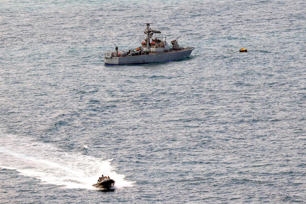 An Israeli navy vessel off the coast of Rosh Hanikra on July 3. The Israeli army said on July 2 that it had intercepted three drones launched by Hezbollah that were headed toward an offshore gas field in the Mediterranean. Lebanon's Iran-backed Hezbollah movement in a statement confirmed it had launched drones towards the offshore area.