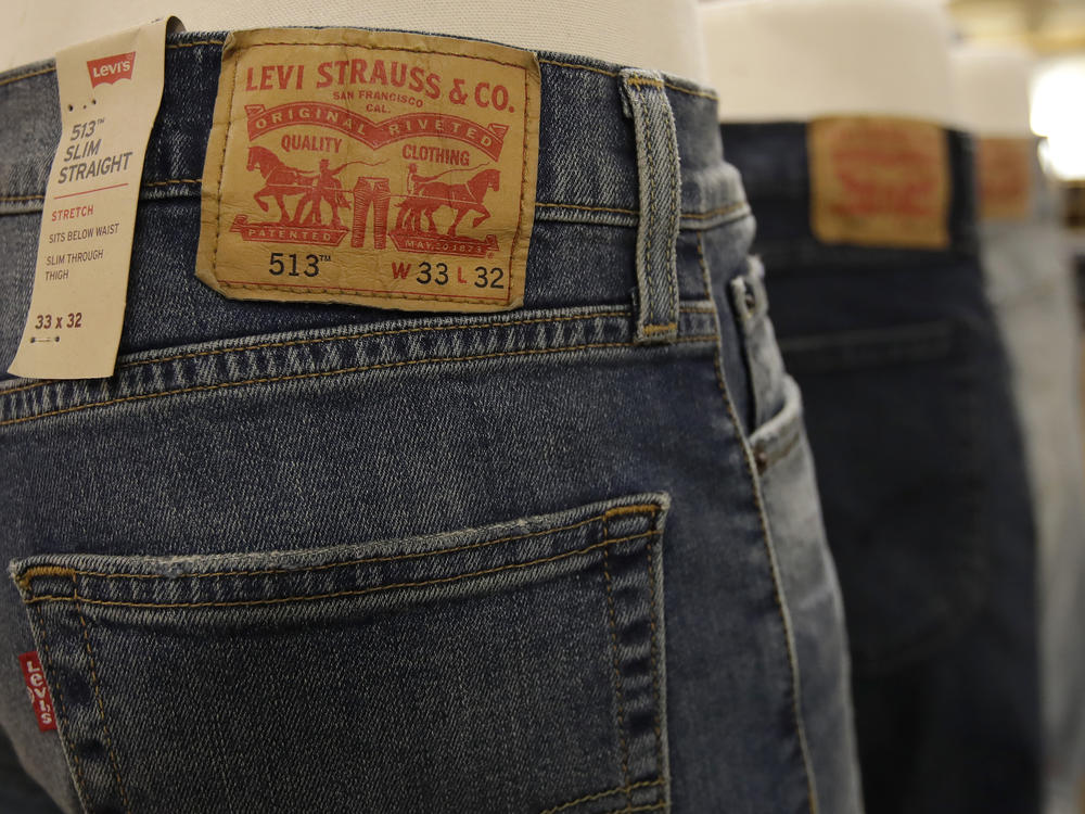 Contemporary Levi's jeans are displayed at a Kohl's store. A pocket on an 1880s-era pair of Levi's recently sold at auction says, 