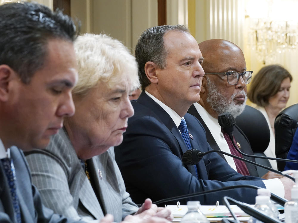 Jan. 6 House committee members, from left, Democratic Reps. Pete Aguilar, Zoe Lofgren, Adam Schiff and Chairman Bennie Thompson, are on the ballot in November, as are Reps. Jamie Raskin and Elaine Luria.