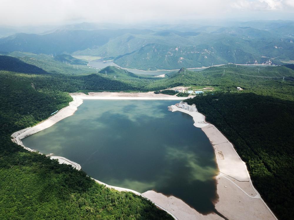 One of the reservoirs of the Huanggou pumped storage hydropower station, in Hailin, in northeast China's Heilongjiang Province on June 29, 2022. The power station has a generating capacity of 1200 megawatts.