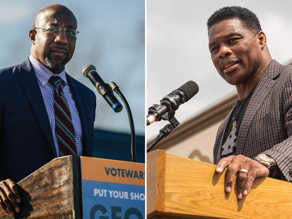 Sen. Raphael Warnock (D-Ga.) (left) and Republican nominee Hershel Walker (right) are the major party nominees in the Georgia Senate race