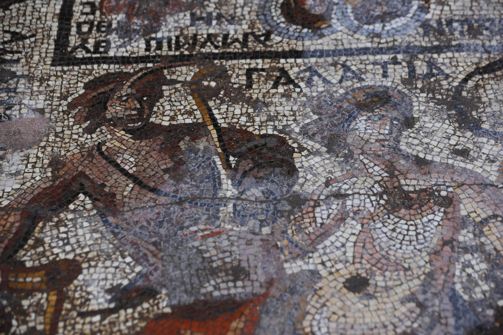 A detail of a large mosaic that dates back to Roman era is seen in Rastan.