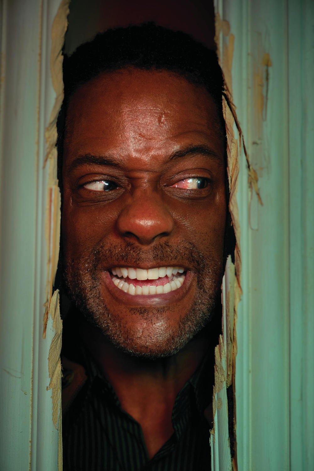Here's Johnny, also known as Blair Underwood, recreating that memorable scene from 1980's <em>The Shining</em>.