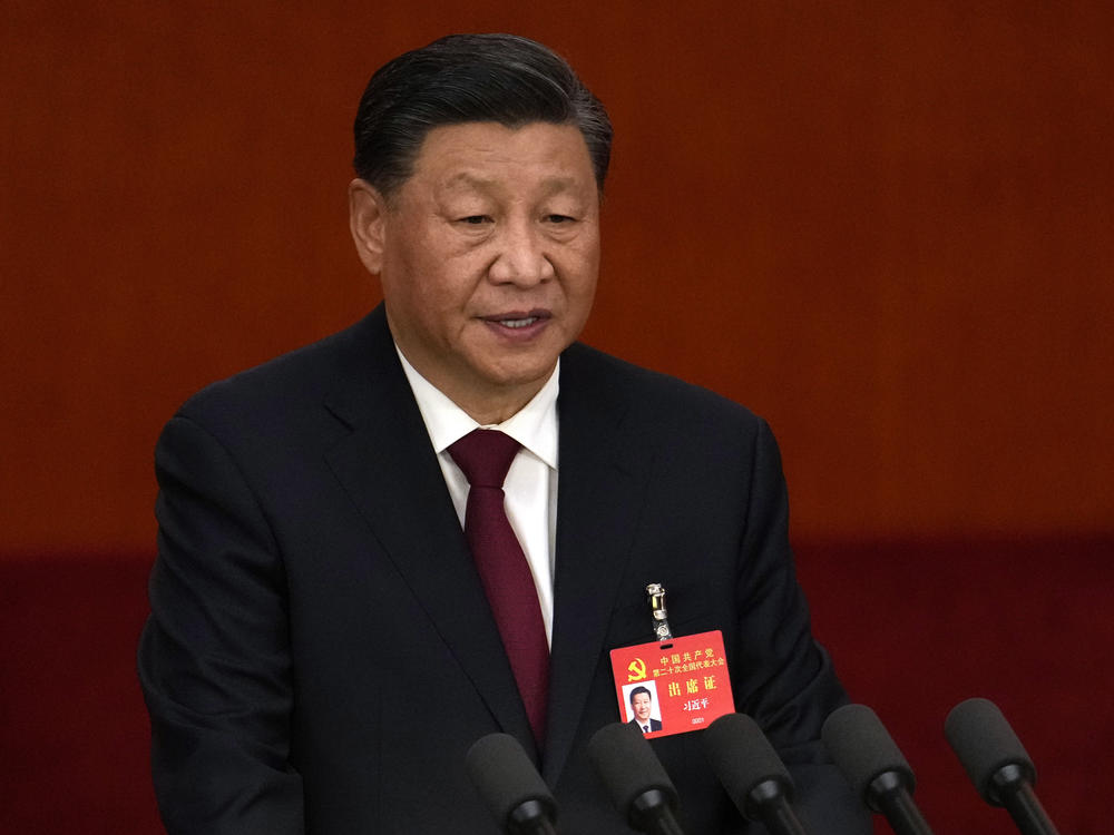 President Xi Jinping delivers a speech during the opening ceremony of the 20th National Congress of China's ruling Communist Party at the Great Hall of the People in Beijing on Sunday.