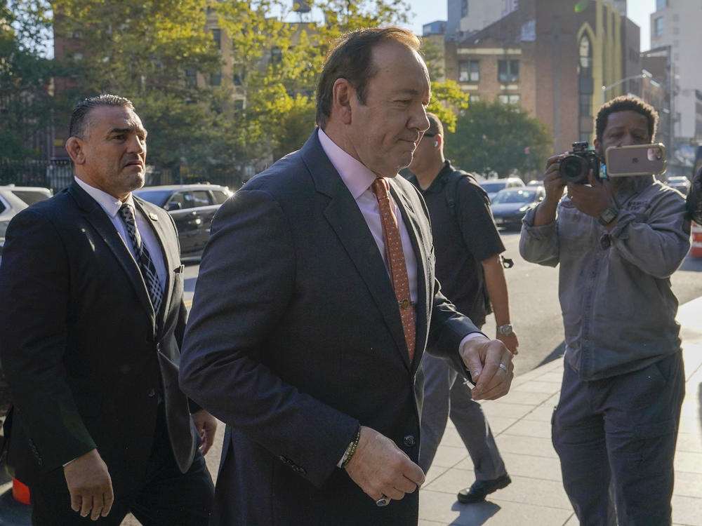 Actor Kevin Spacey arrives at Federal court for his civil lawsuit trial on Oct. 12 in New York. Spacey is facing a jury in a New York City courtroom during a civil trial accusing him of sexually abusing a 14-year-old actor in the 1980s when he was 26.