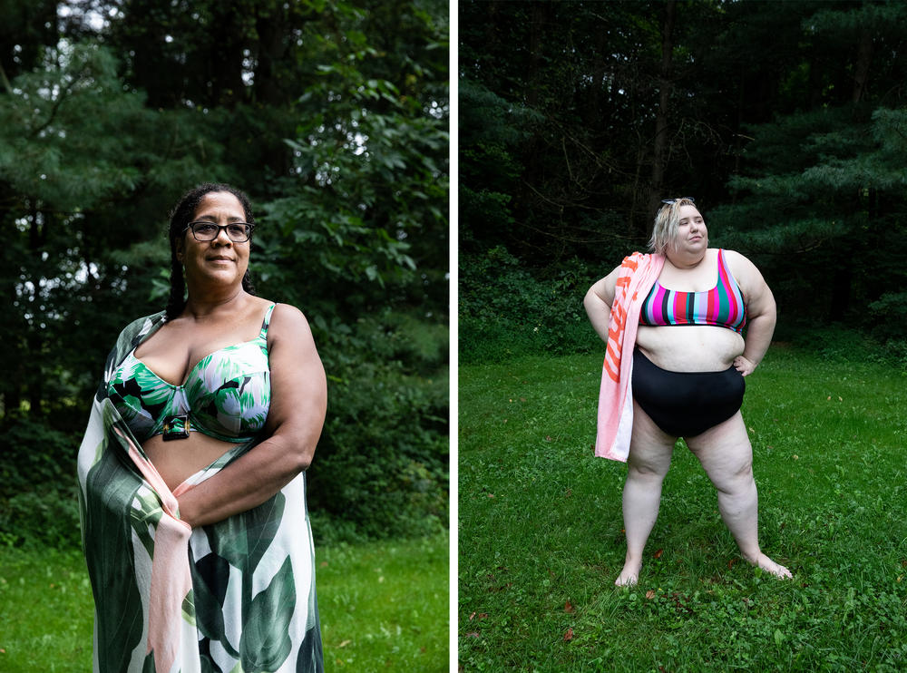 Teri Collins from Columbus, Ohio, and Alyssa Gully from northern Kentucky, pose for photos at Camp Roundup. 