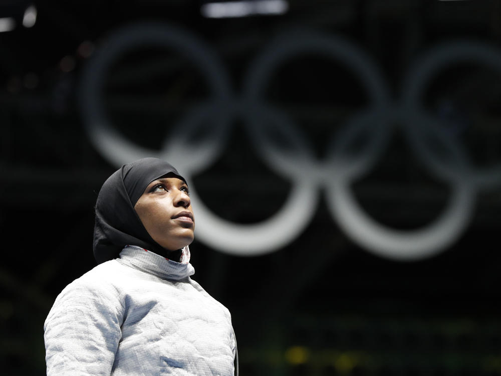 In this Aug. 8, 2016, file photo, Ibtihaj Muhammad waits for her match at the Summer Olympics in Rio de Janeiro.