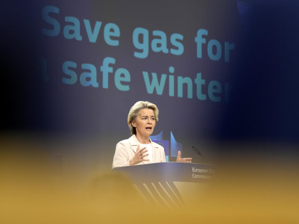 European Commission President Ursula von der Leyen speaks during a media conference at EU headquarters in Brussels on Wednesday, July 20, 2022.