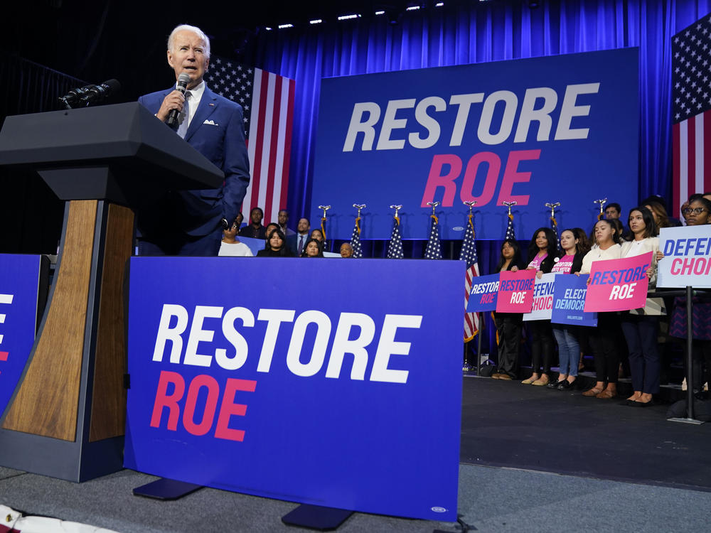 President Joe Biden speaks about abortion access during a Democratic National Committee event at the Howard Theatre in Washington, D.C., on Oct. 18.
