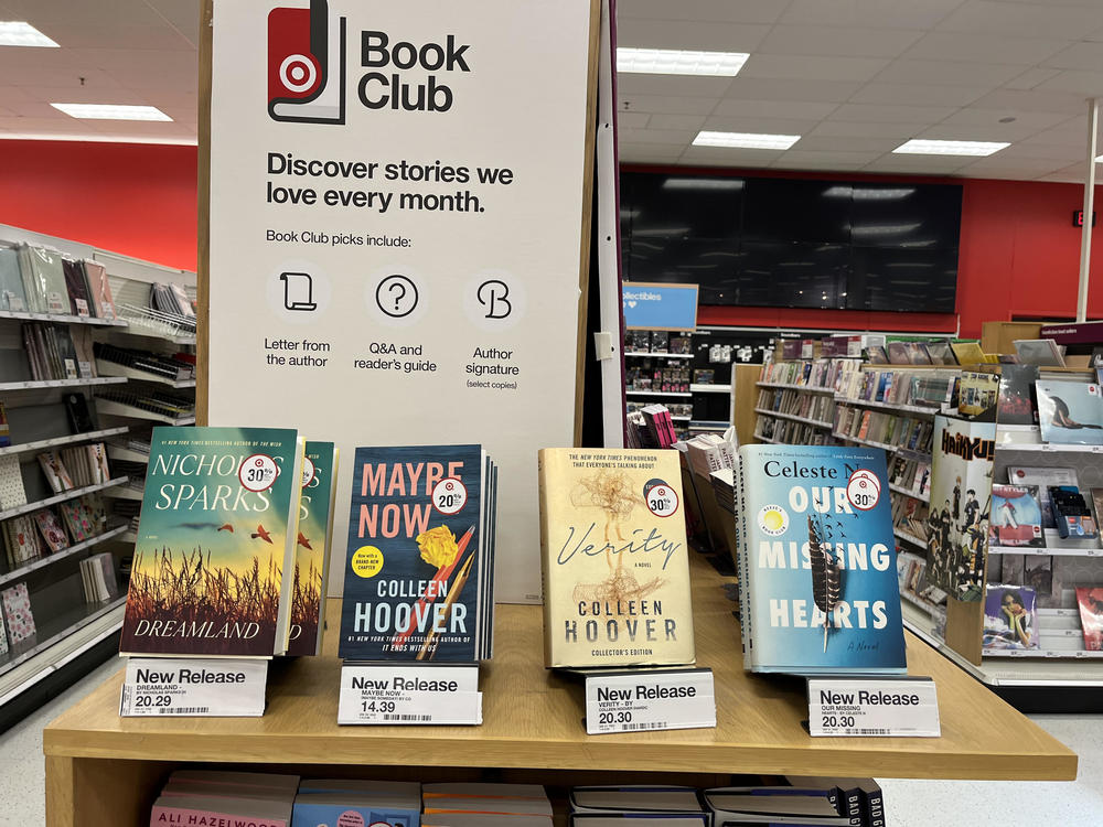 A book display at Target in Walnut Creek, California with titles by Colleen Hoover.