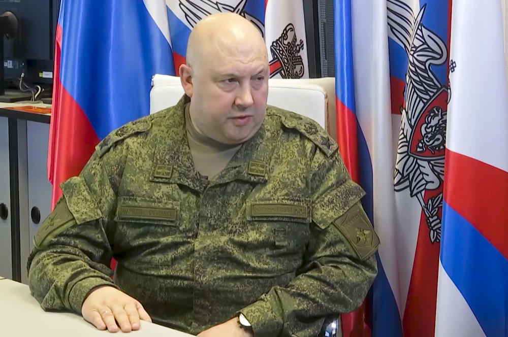 In this handout photo taken from video released by Russian Defense Ministry Press Service on Tuesday, Russian Gen. Sergei Surovikin speaks during an interview, describing the situation for Russian forces in the Kherson region as 