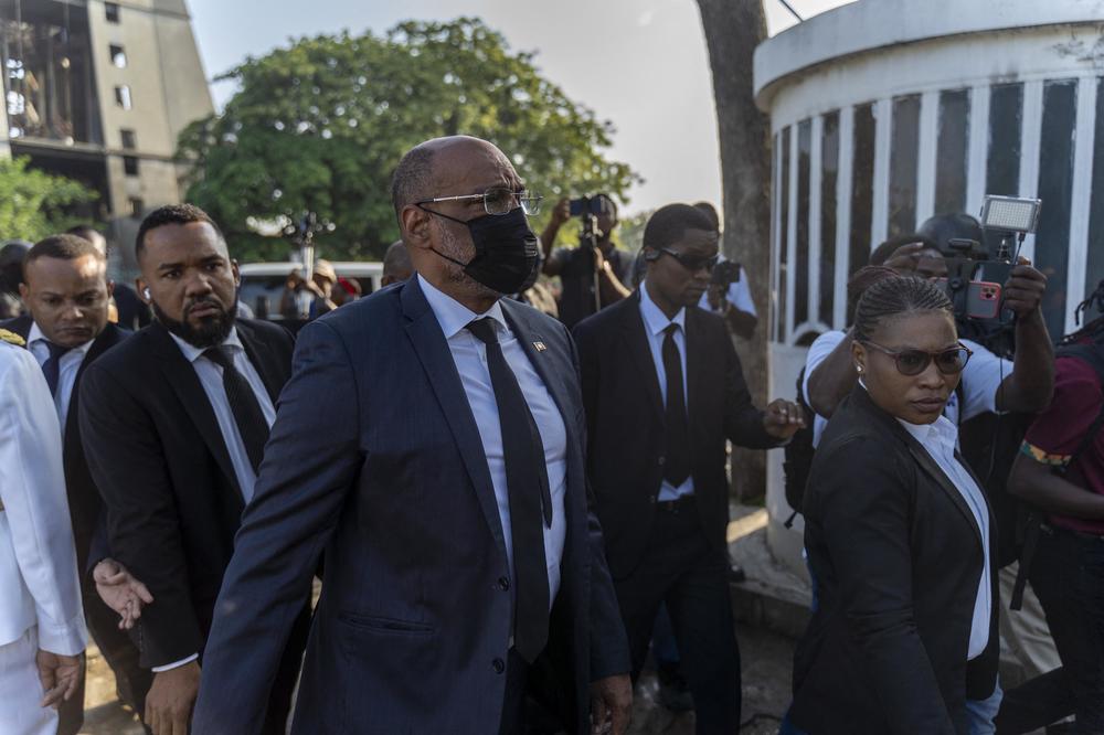 Haitian Prime Minister Ariel Henry arrives at the Champ de Mars, adjacent to the National Palace, to lay a wreath for the anniversary of the death of the leader of the Haitian revolution Jean-Jacques Dessalines in Port-au-Prince on Monday.