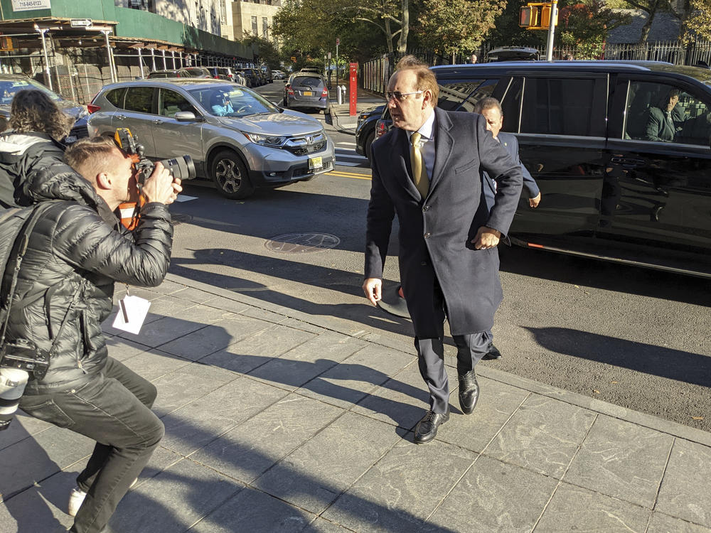 Actor Kevin Spacey arrives at federal court for a civil trial in New York City on Thursday.