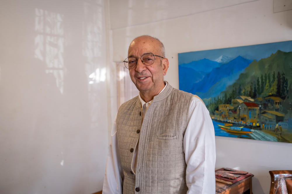 Vijay Dhar, a co-owner of Myoun INOX multiplex, in his office in Srinagar on Oct. 1. Dhar's family has owned movie theaters since the 1960s.