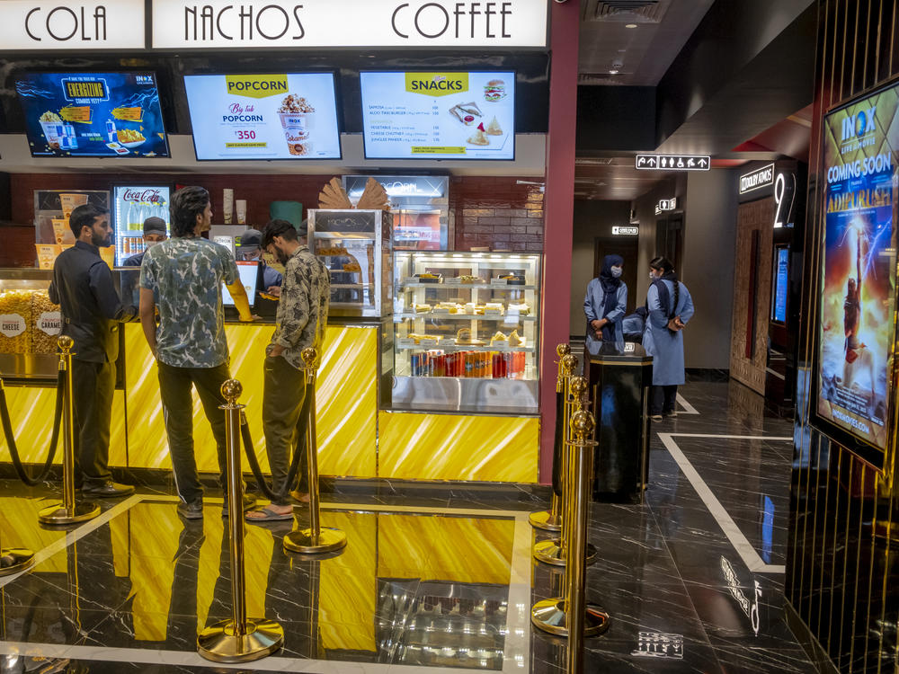 The lobby of the new multiplex movie theater before afternoon screenings in Srinagar, on Oct. 1.