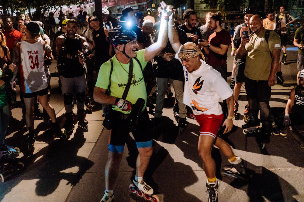 Twirls and spins are a common sight during the weekly Wednesday Night Skate meetup in Manhattan, New York, as seen on Sept. 8, 2022.