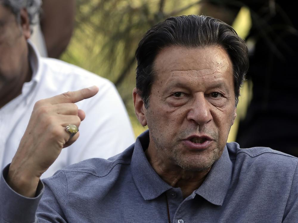 Imran Khan speaks during a news conference in Islamabad on April 23. Pakistan's elections commission on Friday disqualified the former prime minister from holding public office for five years.