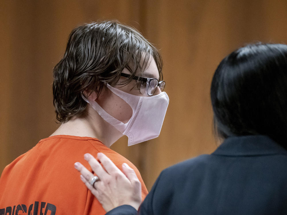 Ethan Crumbley attends a hearing at Oakland County Circuit Court in Pontiac, Mich., on Feb. 22. Crumbley, the teenager accused of killing four fellow students and injuring more at Oxford High School in Oxford, Mich., is expected to plead guilty next week, authorities said Friday.