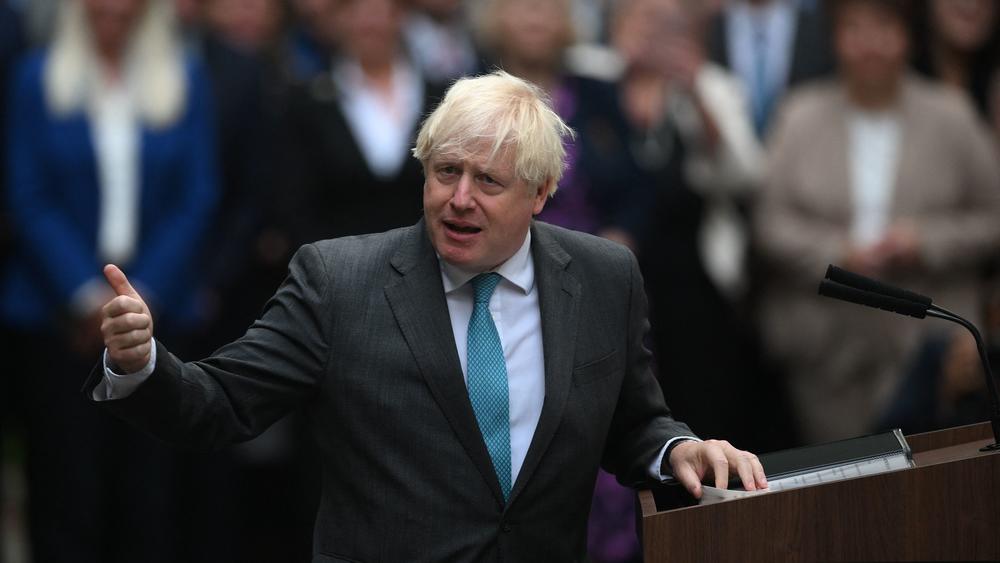 Boris Johnson delivers his final speech as prime minister outside No. 10 Downing Street on Sept. 6.