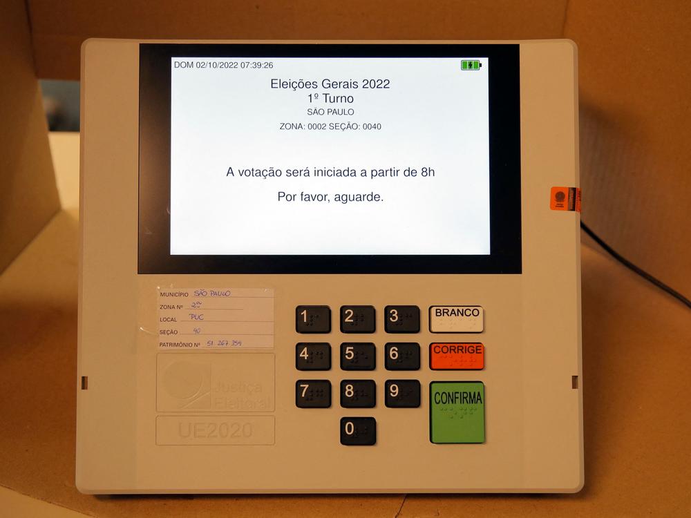 Conspiracy theories about Brazil's electronic voting machines, shown here, have spread online. Far-right influencers in the U.S. have seized on Brazil's election as a way of keeping conspiratorial narratives alive ahead of the U.S. midterms in early November.