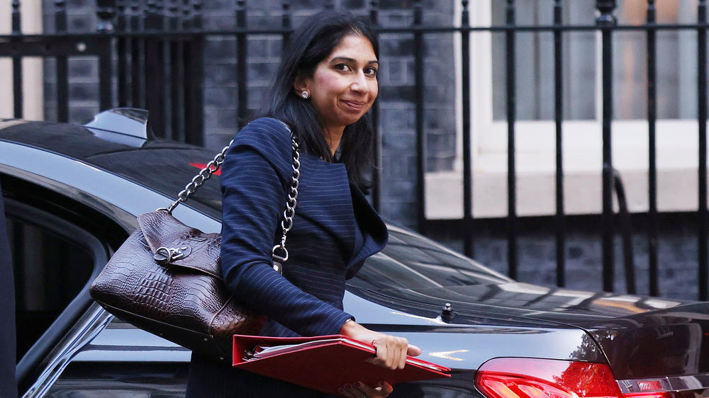 Then-Home Secretary Suella Braverman arrives for the weekly Cabinet meeting at No. 10 Downing Street last week. She resigned earlier this week, ostensibly for having sent a sensitive document from a personal email account.