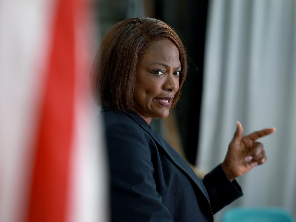 Rep. Val Demings, D-Fla., Democratic candidate for the  Senate, holds a press conference last month in Miami.