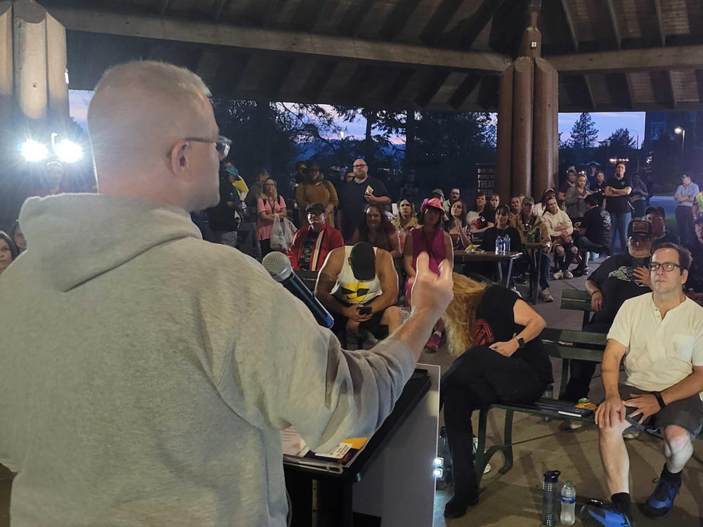 Addiction activist Ryan Hampton holds a rally in Spokane, Wash., where many of the people in the crowd were in recovery from drug or alcohol use.