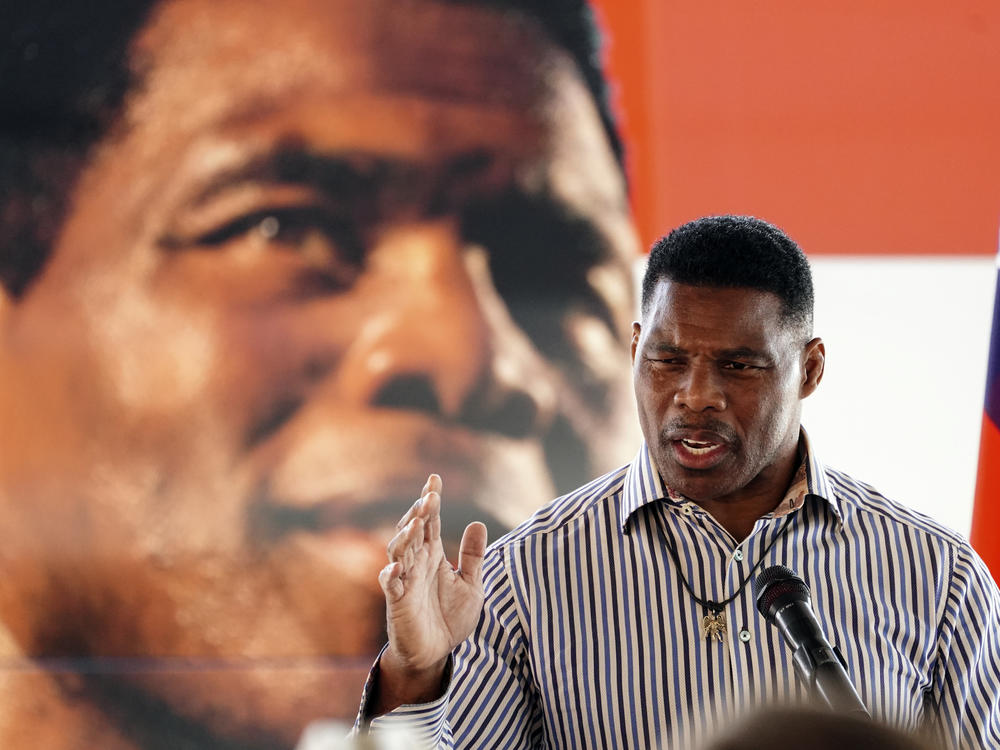 Republican candidate for U.S. Senate Herschel Walker speaks during a campaign stop in Dawsonville, Ga., Tuesday, Oct. 25, 2022.